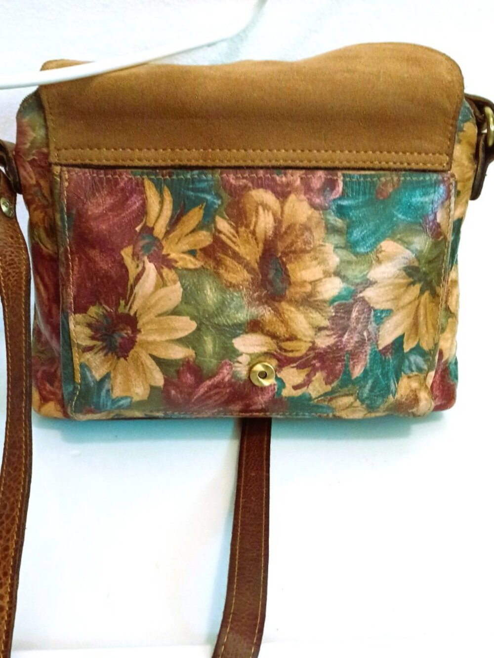 Patricia Nash Multi Color Floral Sunflower Leather Crossbody Bag Top Zip - Picture 10 of 16